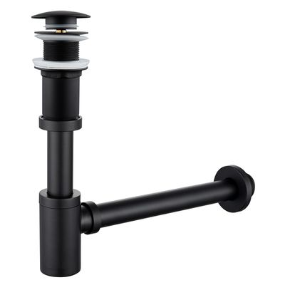 RANDOM Black Brass Bottle P Trap Contemporary Round Bottle P-Trap 1 1/4 with Pop Up Drain Without Overflow Matte Black 83888MBS.