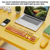 Yunseity Keyboard and Mouse Combo, Ergonomic Retro Full Size Round Retro Punk Keyboard with 3 DPI Adjustable Gaming Mouse for Laptop, Desktop, PC, Computer (Mixed Color Yellow) view 2