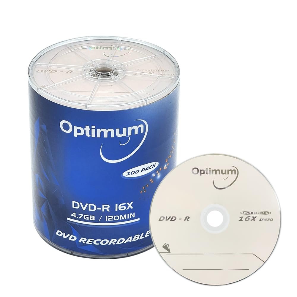 OPTIMUM DVD-R Blank Discs 4.7GB 16X Recordable Disc Branded Logo - 100 Disc (no Container)
