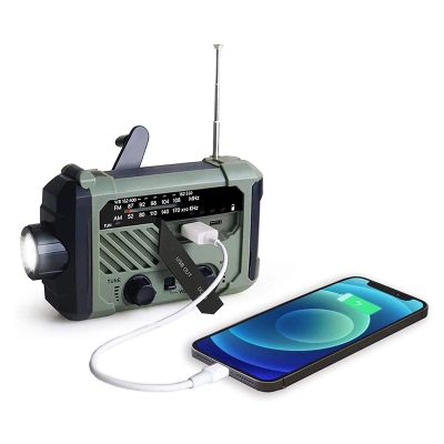 Emergency-Radio Hand Crank Solar Portable Weather Radios AM/FM LED Display LED Flashlight Alarm Clock SOS Alarm 2000 mAh