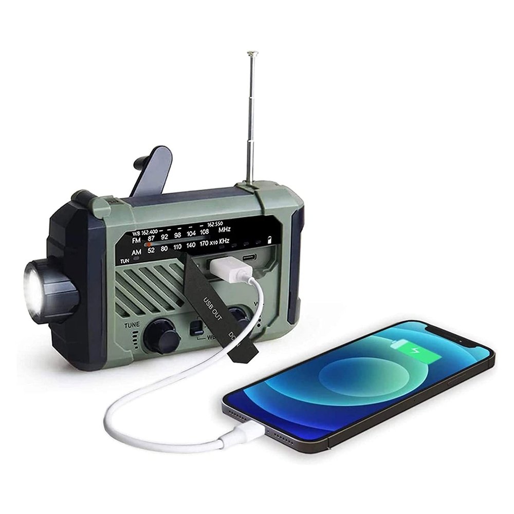 Emergency-Radio Hand Crank Solar Portable Weather Radios AM/FM LED Display LED Flashlight Alarm Clock SOS Alarm 2000 mAh