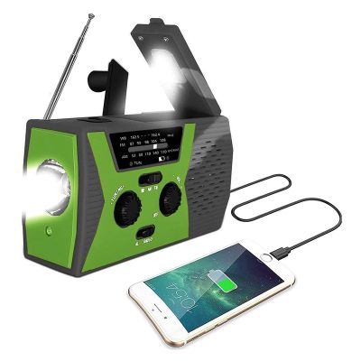 Portable Emergency Radio FM AM Weather Radio w/ 2000mAh Power Bank IPX5 Waterproof Hand Crank Solar Radio w/LED Flashlight SOS Alarm Compass for Outdoor Survival
