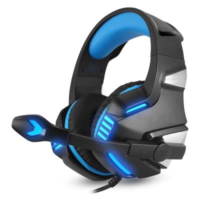 Gaming Het Gaming Headphones Over Ear Headphones for PC Laptop Mac HD Stereo Surround Sound Noise Canceling Mic Soft Memory Earmuffs LED Light 3.5 mm Audio Jack Blue