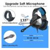 Gaming Het Gaming Headphones Over Ear Headphones for PC Laptop Mac HD Stereo Surround Sound Noise Canceling Mic Soft Memory Earmuffs LED Light 3.5 mm Audio Jack Blue view 2