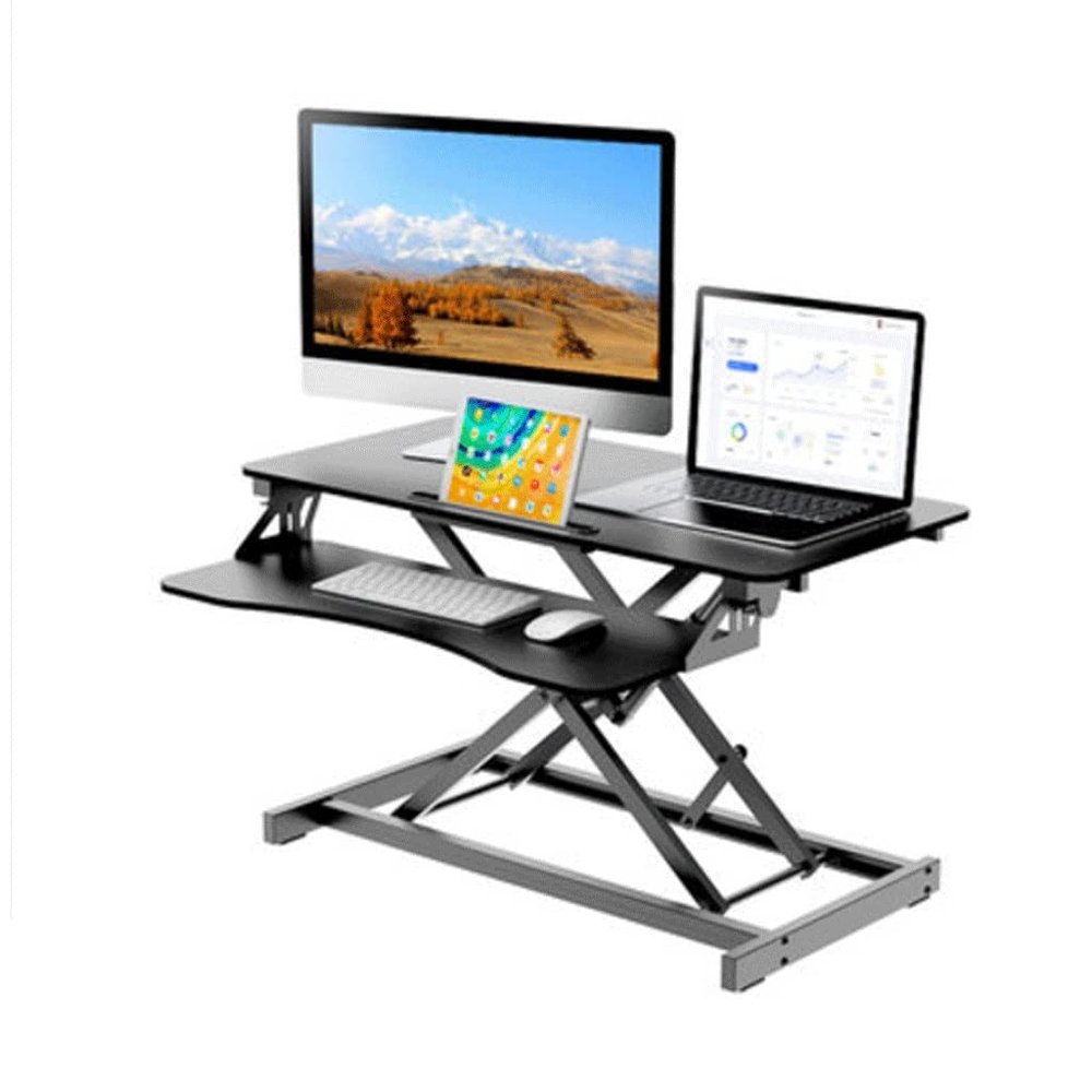 32" Standing Desk Converter-Dual Monitor Stand Desk Converter with Keyboard Tray Height Adjustable Tabletop Workstation for Home or Office