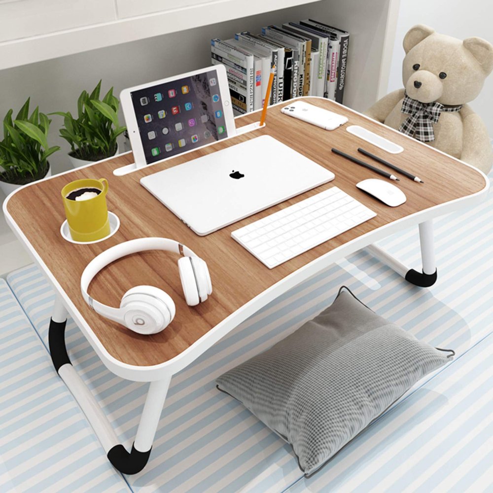 Folding Laptop Desk Notebook Stand Reading Holder for Couch Sofa Floor Ergonomic Laptop Bed Table Compact Stable Breakfast Tray No-Assembly Computer Desk-Pink 60x40x28cm(24x16x11inch) (Brown 60x40x