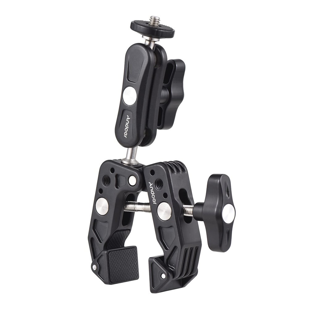 Andoer Super Clamp Mount Camera Mount Flexible Monitor Mount with Dual 360 Rotatable Ball Head 1/4 Inch & 3/8 Inch Threads Replacement for GoPro Hero 11/10/9/8 DSLR Cameras Smartphone