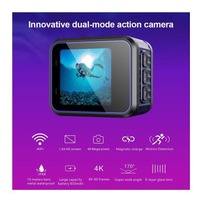 Action Camera 4K Ultra HD WiFi Action Camera 48MP 60fps 1.54inch Screen 170D 10M Waterproof Helmet Video Recording Cameras Sports DV Cam (Color : 32GB-Orange Size : Small)