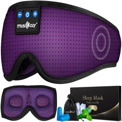 MUSICOZY 3D Sleep Headphones Mask Sleeping Headphones for Side Sleepers Eye Mask, Wireless Bluetooth Headband Headphones Cool Gadgets Unique Gifts(Purple)