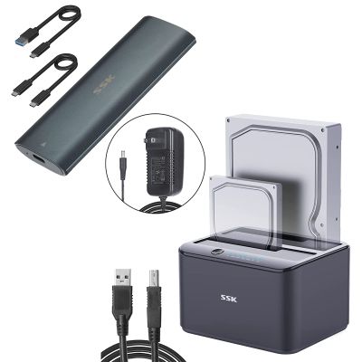 Bundles SSK Aluminum M.2 NVME/ SATA SSD Enclosure Adapter and SSK 2.5/3.5inch Hard Drive Dual Buy Docking Station