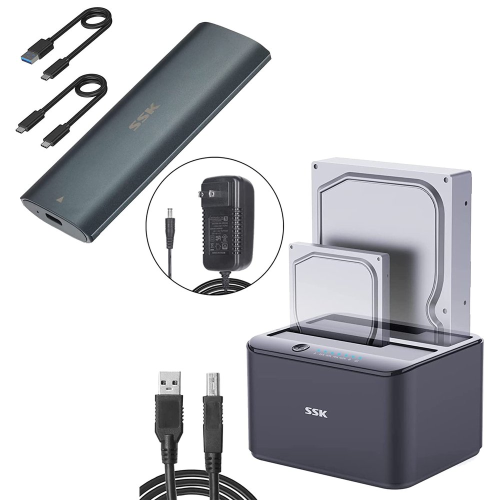Bundles SSK Aluminum M.2 NVME/ SATA SSD Enclosure Adapter and SSK 2.5/3.5inch Hard Drive Dual Buy Docking Station