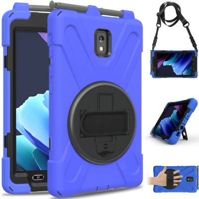 Case for Samsung Galaxy Tab Active 3 8-inch (T570/T575/T577), Heavy Duty Rugged Protective Cover with 360 Rotating Kickstand & Hand Strap, Shoulder Strap,Blue