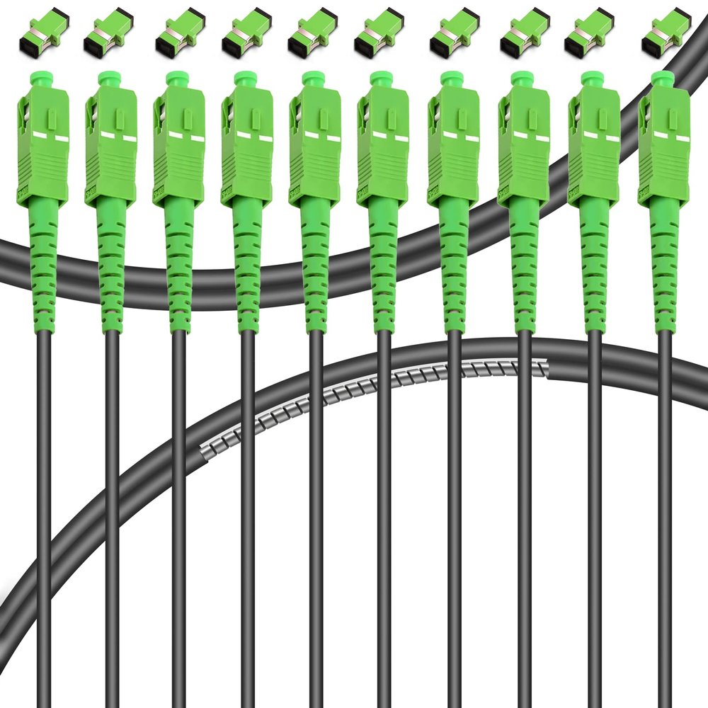 Bangun 10-Pack - 5m SC/APC to SC/APC Fiber Optic Internet Cable, Armored Single Mode Patch Cable, Fiber Optic Jumper Optical Patch Cord - SIMPLEX - 9/125um - OS1/OS2 Compatible, LSZH Black