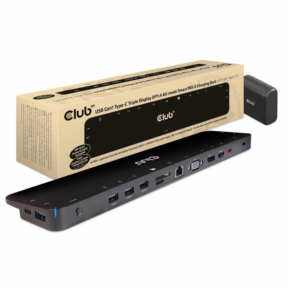 Club 3D USB Gen1 Type-C Triple Display Dp1.4 Alt Mode Smart, W128563273 (Display Dp1.4 Alt Mode Smart Pd3.0 Charging Dock with 100 Watt Power Supply)