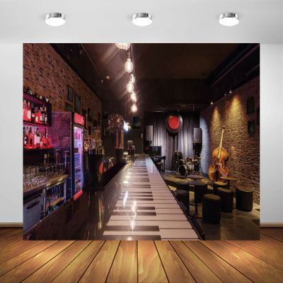 BELECO 7x5ft Music Club Backdrop Fabric Modern Jazz Bar Backdrop for Photography Pub Bar Cafe Interior Piano Cello Rock Roll Jazz Blues Music Stage Concert Background Music Party Decor Photo Props