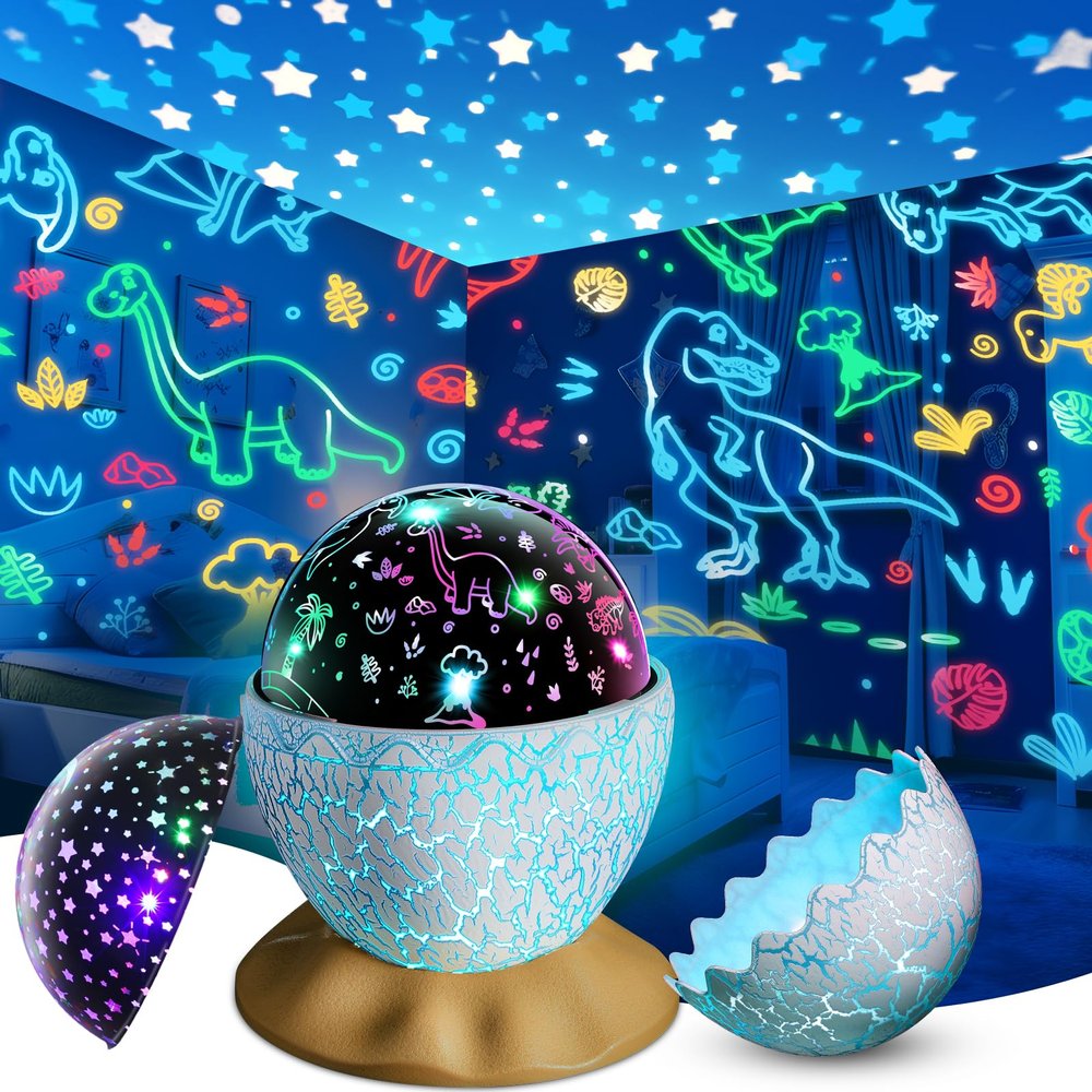 Dinosaur Egg Night Light Toys 2-in-1 Dino & Star Projector for Kids 3-5 6 7 8 9 10 Year Old Boy Girls Nights Lights Lamp Boys Christmas Birthday Gifts for Kid Age 3-12