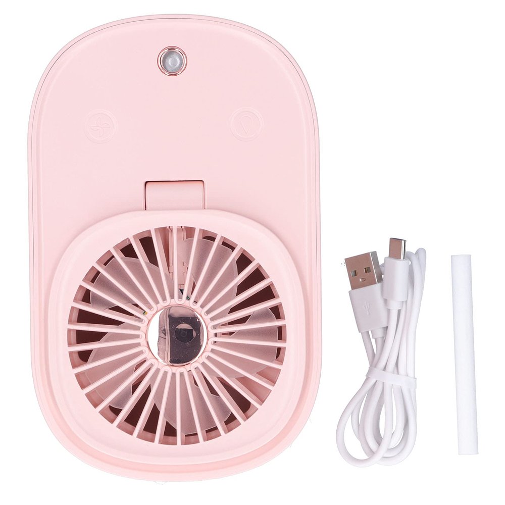 Pilipane 2 in1 Desk Fan, 90 Degree Folding Electric Fan, Portable Desktop Fan with Humidifying Stick and USB Cable, 3 Gears Adjustment USB Rechargeable Fan for Home Office Classroom(Pink)