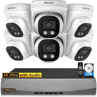 OOSSXX 4K PoE Dome Outdoor Home Security Camera System with Audio, 8.0 Megapixel Wired Outdoor Surveillance IP Cameras System DVR Kits, 130 Ultra Wide-Angle (6Cams-2TB)