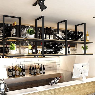 Wine Racks Ceiling-Type Wine Holder Ceiling Mount Shelf - 2-Layer Hanging Wine Rack, Ceiling Decoration Storage Shelf, Floating Shelves, for Restaurant, Bar, Kitchen, Cafe ( Size : 120*30*80cm )