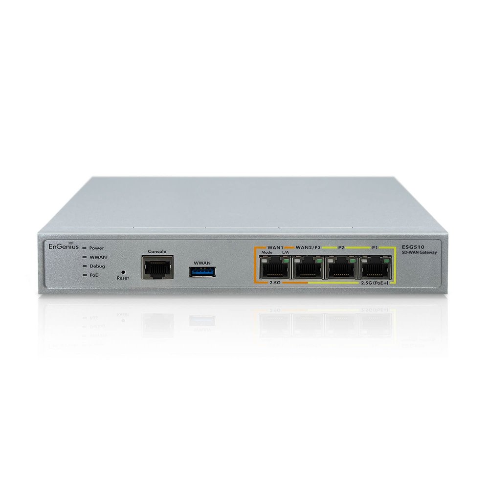 EnGenius Cloud Managed ESG510 1.6 GHz Quad-Core SD-WAN VPN Router with Dual-WAN 2.5 GbE, Dual-LAN 2.5 GbE, Cellular failover, stateful Firewall, and site to site & Client VPN