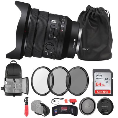 Sony FE PZ 16-35mm f/4 G Lens (SELP1635G) + 64GB Memory Card + Filter Kit + Backpack + Card Reader + Flex Tripod + Memory Wallet + Cap Keeper + Cleaning Kit + Hand Strap (Renewed)