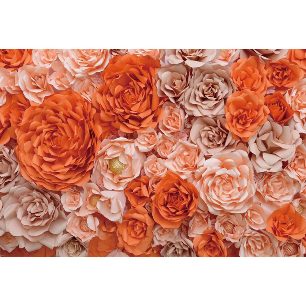 Baocicco 10x8ft Orange Rose Backdrop for Party Rose Gold Rose Floral Paper Flower Wall Photography Background Happy Mother's Day Birthday Bridal Shower Decorations Photographer YouTube Studio Props