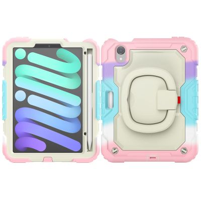 Case Cover Kids Colour Heavy Duty Shockproof TPU Case Compatible with iPad Mini 6 8.3 inch2021 Case,360 Degree Rotating Handle Stand Bracket W Screen Protector+Shoulder Strap Tablet Cover ( Color :