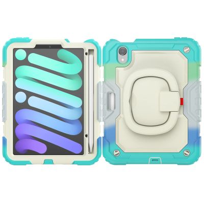 Case Cover Kids Colour Heavy Duty Shockproof TPU Case Compatible with iPad Mini 6 8.3 inch2021 Case,360 Degree Rotating Handle Stand Bracket W Screen Protector+Shoulder Strap Tablet Cover ( Color :