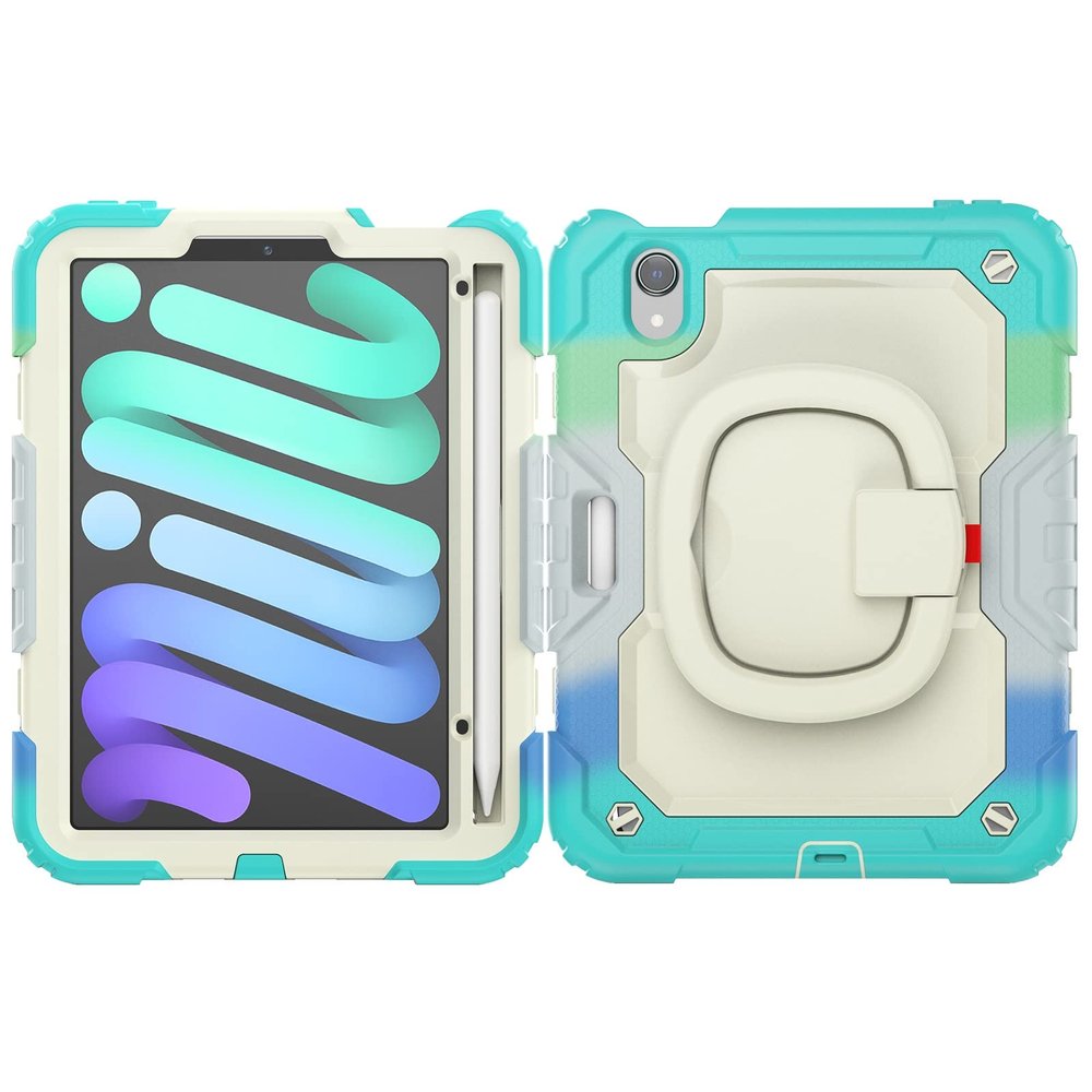 Case Cover Kids Colour Heavy Duty Shockproof TPU Case Compatible with iPad Mini 6 8.3 inch2021 Case,360 Degree Rotating Handle Stand Bracket W Screen Protector+Shoulder Strap Tablet Cover ( Color :