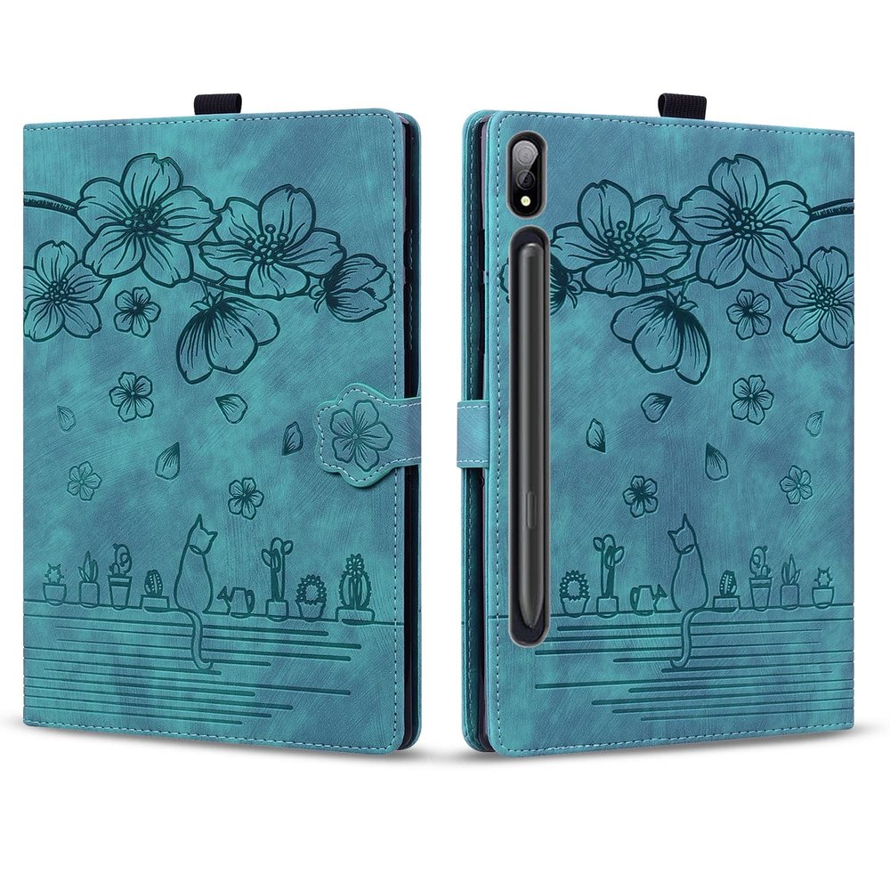 Case Cover Compatible with Samsung Galaxy Tab S8 Ultra 14.6" (SM-X900/ X906) Shockproof PU Leather Embossed Folding Stand Protective Cover Flip Case Card Slot Tablet PC Case Tablet Cover ( Color : Gre