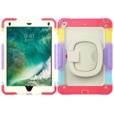 Case Cover Kids Colour Heavy Duty Shockproof TPU Case Compatible with iPad 9.72017/2018)/Pro 9.7/ Compatible with iPad Air 2 Case,360 Degree Rotating Handle Stand Bracket W Screen Protector+Shoulder