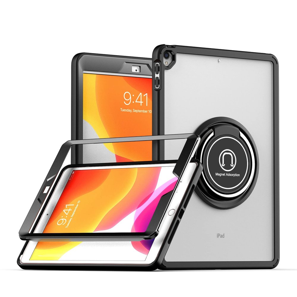 SGTD Case Cover Lightweight Case Compatible with iPad 10.2 inch2019/2020/2021,Rugged Military Grade Shockproof Case with 360 Swivel Stand TPU Back Cover Tablet Cover (Color : Black)
