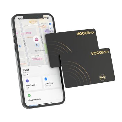 [Apple MFi Certified] VOCOlinc Air Tag Card Wallet Tracker 1.6mm 2 Pack, Smart Item Finder Work with Apple Find My APP (iOS Only, Android not Supported), Locator for Luggage, Suitcase, Bags, Backpack.
