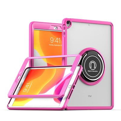 SGTD Case Cover Lightweight Case Compatible with iPad 10.2 inch2019/2020/2021,Rugged Military Grade Shockproof Case with 360 Swivel Stand TPU Back Cover Tablet Cover (Color : Rose red)