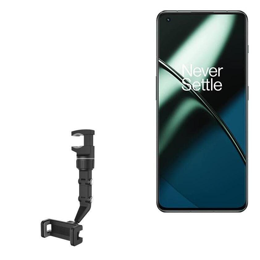BoxWave Car Mount Compatible with OnePlus 11 5G - Rearview Mirror Car Mount, Rear View Mirror Adjustable GPS Car Mount - Jet Black