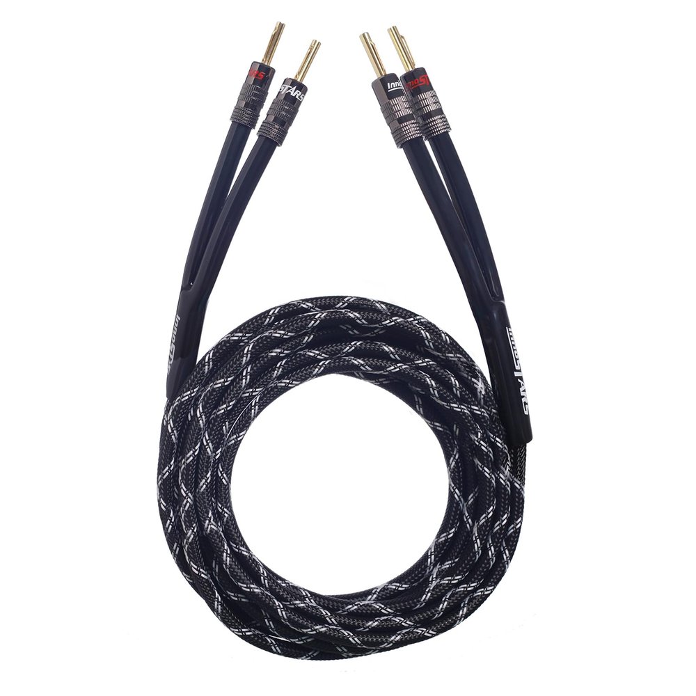 InnoStars 12AWG Premium Heavy Duty Braided Speaker Wire (15 Feet) with 24K Dual Gold Plated Banana Plug Tips - 99.99% Oxygen-Free Copper (OFC) Construction, Black