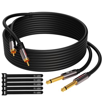 Kxable RCA to 1/4 Cable 4 Feet, Dual 1/4 inch TS to Double RCA Stereo Audio Interconnect Cord, Oxygen-Free Copper OFC, 2 x 6.35mm 1/4 inch Mono Male TS to 2 RCA Male Cable with 5 Cable Ties