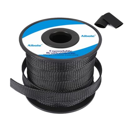 100Ft-1inch PET Expandable Braided Wire Sleeving,Wire Loom Cable Sleeve for TV,Computer,Home Theater,Automotive,Home Industrial,Electrical Wires,Chemical,Protect Cat from Chewing Cords,Black