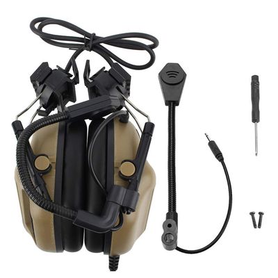 Outdoor Waterproof Folding Tactics Microphone Earphone Headset Noise Cancelling Over Ear Headphones with Mic for CS Combats Games(Mud Color)