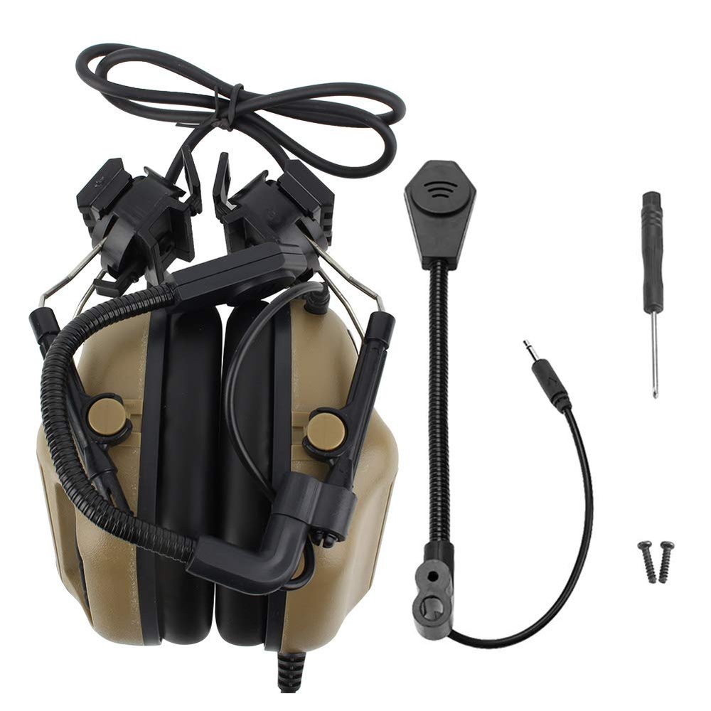 Outdoor Waterproof Folding Tactics Microphone Earphone Headset Noise Cancelling Over Ear Headphones with Mic for CS Combats Games(Mud Color)