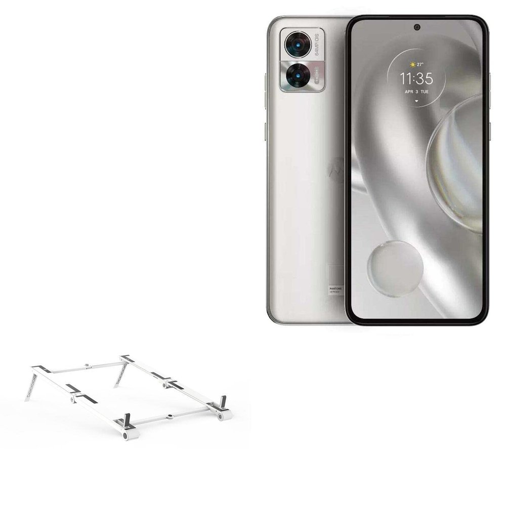 BoxWave Stand and Mount Compatible with Motorola Edge 30 Neo - Pocket Aluminum Stand 3-in-1, Portable Multi Angle Viewing Riser - Metallic Silver