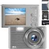 eDealz 44MP Digital Compact Camera with 32GB SD Card, 16X Zoom, 2.4 Inch Screen, Vlogging Camera for Teens & Seniors (Silver) view 1