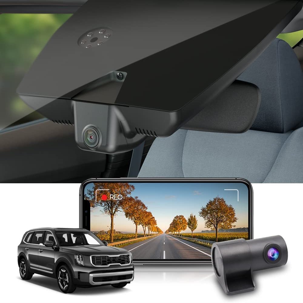 Fitcamx 4K Dual Dash Cam Suitable for Kia Telluride S LX EX SX X-pro X-Line 2020 2021 2022 (Part NO#S9000), OEM Look, Front 2160P+Rear 1080P Video, Built-in WiFi & APP, Loop Recording, G-Sensor, 128GB