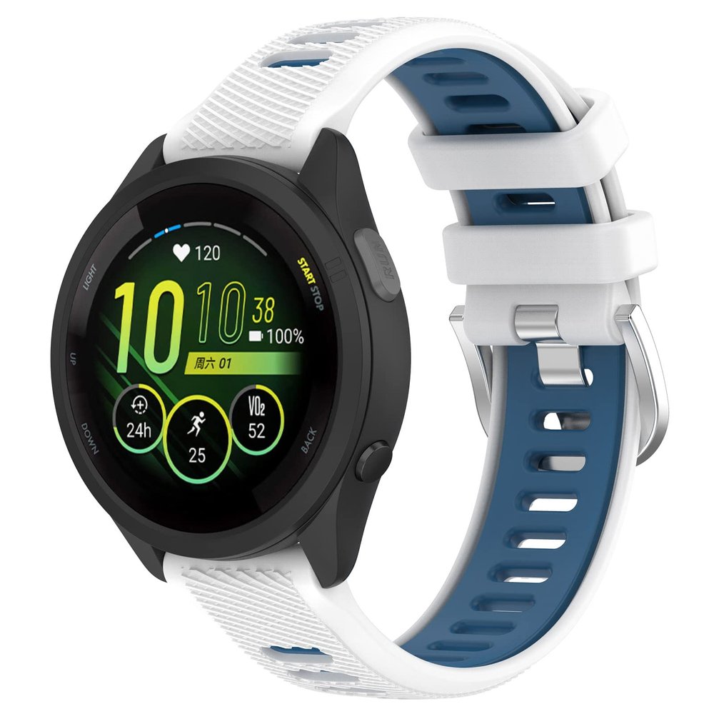 Xkravo Silicone Watchband Compatible with Garmin Forerunner 255/265/255S/265S, Watch Band Replacement Strap Bracelet (for Forerunner 265S/255S, White-Blue)