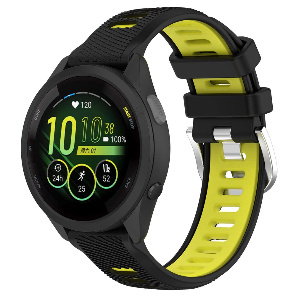 Xkravo Silicone Watchband Compatible with Garmin Forerunner 255/265/255S/265S, Watch Band Replacement Strap Bracelet (for Forerunner 265S/255S, Black-Yellow Green)