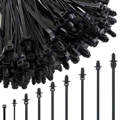 260Pcs Push Mount Cable Zip Tie,Nylon Self Locking Cable Strap,9 Most Popular Sizes,Heavy Duty Nylon Push Mount Self Locking UV Resistant Assortment For Indoor,Construction,Electronic and Auto