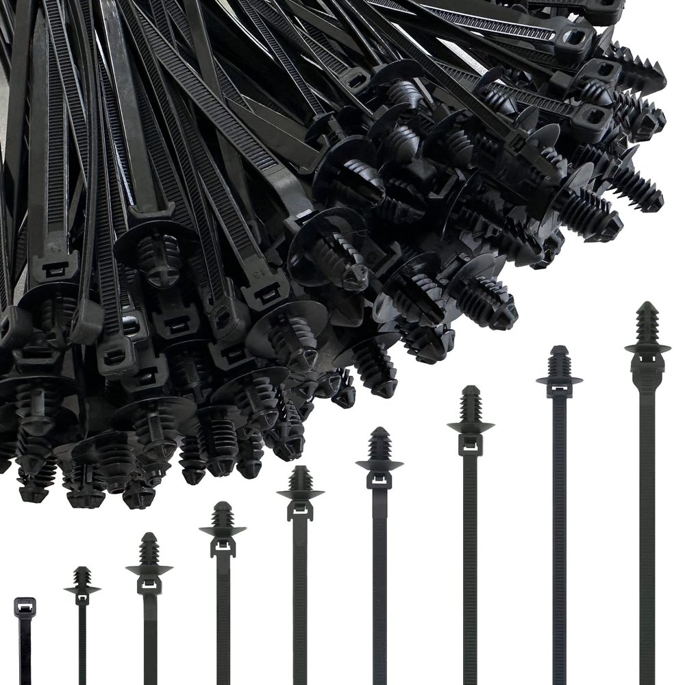 260Pcs Push Mount Cable Zip Tie,Nylon Self Locking Cable Strap,9 Most Popular Sizes,Heavy Duty Nylon Push Mount Self Locking UV Resistant Assortment For Indoor,Construction,Electronic and Auto
