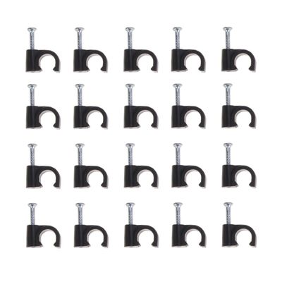 Hemobllo Cable Clips - 100 Pcs 6mm Cable Wire Clips with Steel Nails Cord Clips Cable Staples Cable Wall Clips Plastic Wire Clips for Network Cable, Printer Cable (Black)