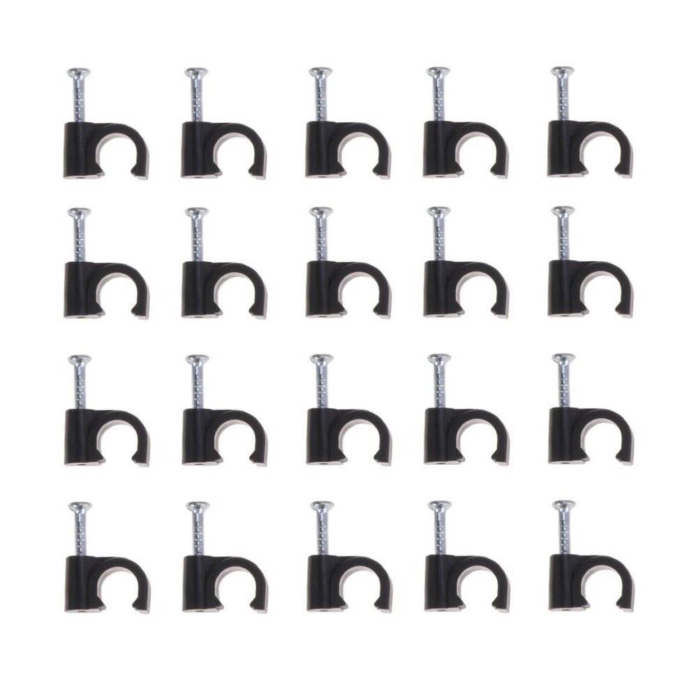 Hemobllo Cable Clips - 100 Pcs 6mm Cable Wire Clips with Steel Nails Cord Clips Cable Staples Cable Wall Clips Plastic Wire Clips for Network Cable, Printer Cable (Black)