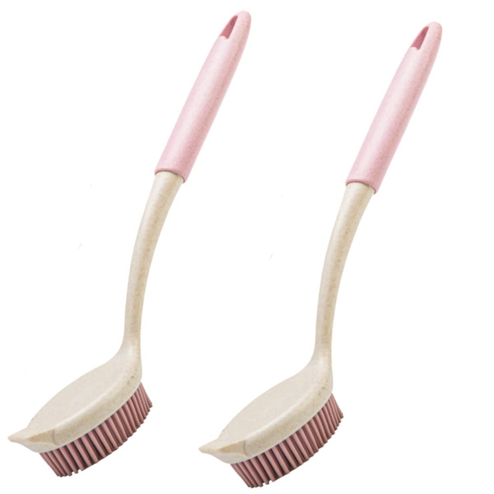 BeyondNice Silica Gel Dish Brush with Handle, Scrub Brush for Cleaning Kitchen and Washing Dishes, for Sink, Pots, Pans, Cleaning Brushes Tools (Pink,2)